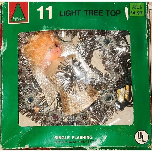 Vtg Holiday Trim Angel Wreath Tree Topper Flashing Lights Silver Garland Christm - Picture 5 of 6